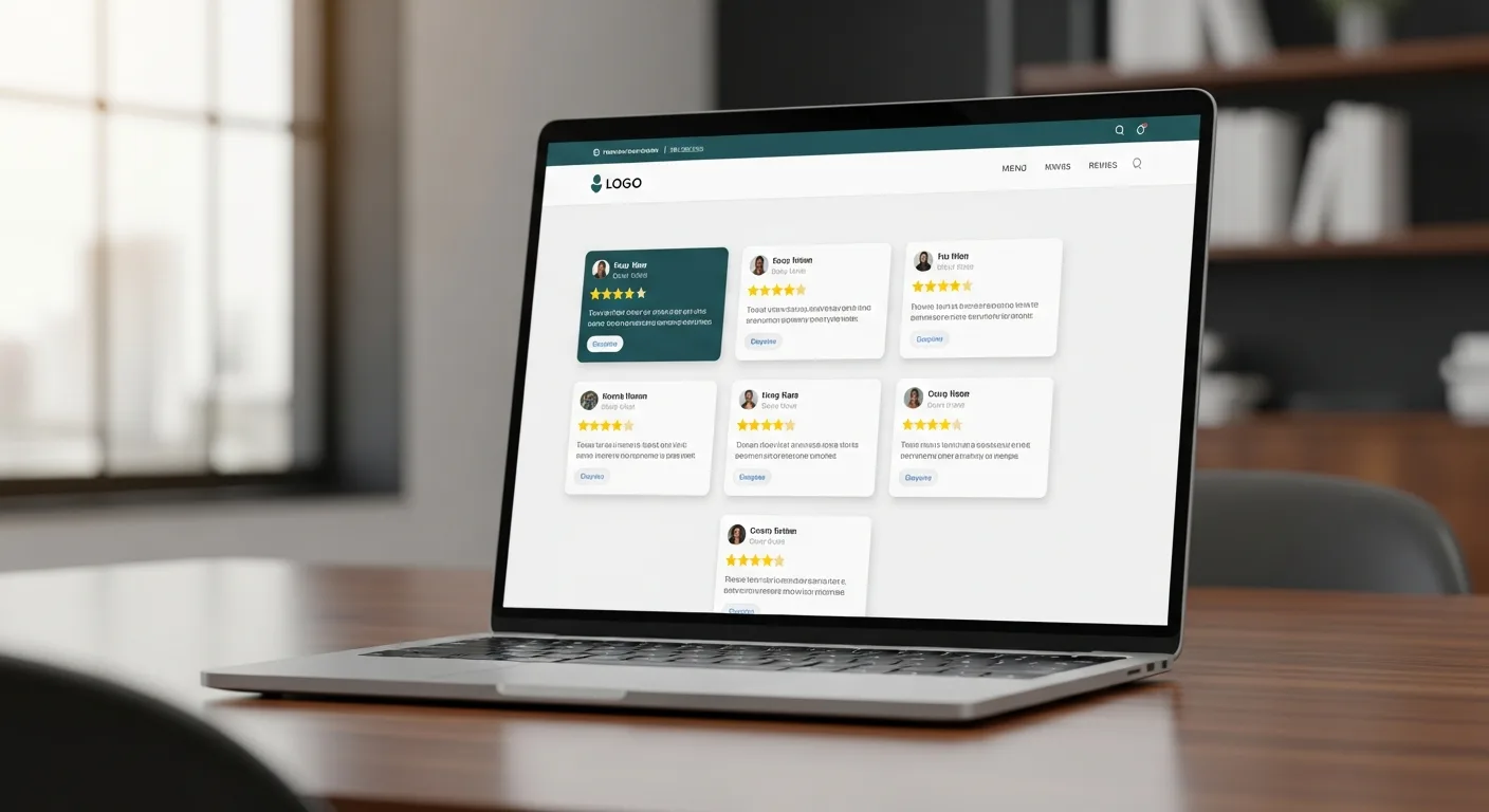Website mockup showing embedded Google star ratings and customer reviews in a clean card layout