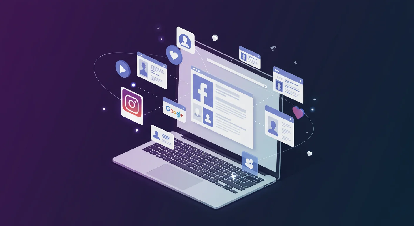 Modern landing page with embedded social media feeds, Google reviews, and Instagram content showing the Social SEO pivot concept